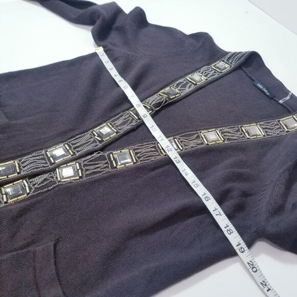 Dolce Cabo Knit Wool Cashmere Blend Chains Jeweled Cardigan - Picture 4 of 14